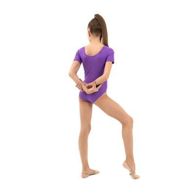 Купальник гимнастический, лайкра, короткий рукав, цвет фиолетовый, размер 28