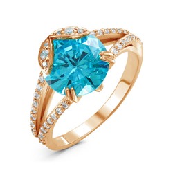 Позолоченное кольцо с фианитом голубого цвета - 211 - п