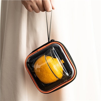 Набор для чайной церемонии «Лимон», 6 предметов: стеклянная чаша с крышкой, 2 керамические чаши, тряпка, сумка, цвет жёлтый