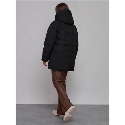 Зимняя женская куртка модная с капюшоном черного цвета 52362Ch