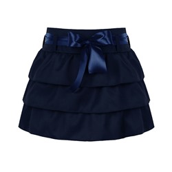 Школьная синяя юбка с оборками и атласным бантом для девочки
