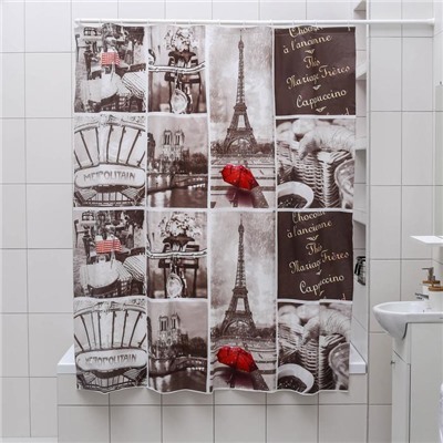 Штора для ванны Доляна «Париж ретро», 180×180 см, EVA, цвет белый