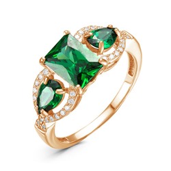 Позолоченное кольцо с фианитами зеленого цвета 106 - п