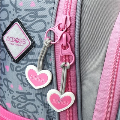 Рюкзак школьный 37 x 28 x 13см, эргономичная спинка, Across 557, серый/розовый