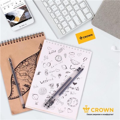 Ручка гелевая Crown Multi, стандартная, узел-игла 0,4 мм, одноразовая, чёрная
