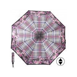 Зонт женский ТриСлона-880/L 3880,  R=55см,  суперавт;  8спиц,  3слож,  розовый/черный  (клетка и цветы)  234968