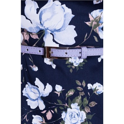 Платье 238 "Хлопок", темно-синий/голубые розы