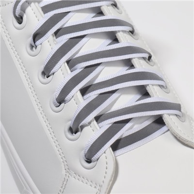 Шнурки для обуви, пара, плоские, со светоотражающей полосой, 10 мм, 110 см, цвет белый