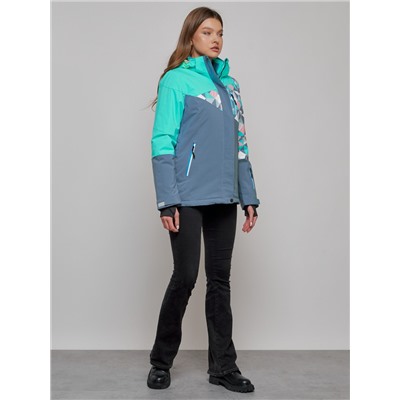Горнолыжная куртка женская зимняя бирюзового цвета 2337Br