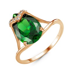 Позолоченное кольцо с фианитом зеленого цвета 155 - п