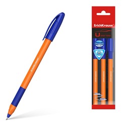 Набор ручек шариковых ErichKrause U-109 Orange Stick&Grip, 3 штуки, игольчатый узел 1.0 мм, цвет чернил синий, супермягкое письмо, резиновый упор, корпус оранжевый