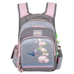 Школьный Рюкзак Across с цветами и ласточкой серый ACR19-CH550-4