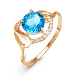 Позолоченное кольцо с голубым фианитом - 766 - п