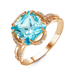 Позолоченное кольцо с фианитом голубого цвета 015  - п