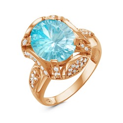 Позолоченное кольцо с фианитом голубого цвета 1046 - п