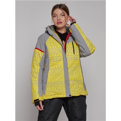 Горнолыжная куртка женская зимняя желтого цвета 2272J