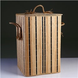 Корзина для белья с крышкой складная с ручками 37х37 см Н 56 см, бамбук,джут