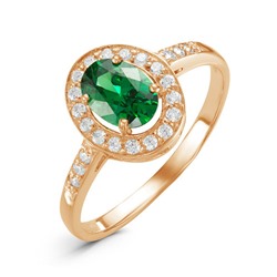 Позолоченное кольцо с фианитом зеленого цвета 001 - п