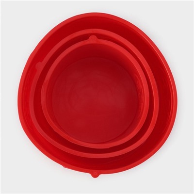 Набор силиконовых форм для выпечки Доляна «Куличики», 3 шт: 9,5×9,5×8 см, 12×12×9 см, 14×14×10 см, цвет красный