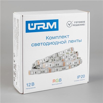 Комплект светодиодной ленты URM, 12В, SMD5050, 5 м, IP20, 2 шт, с аксесс., 60 LED/м, RGB
