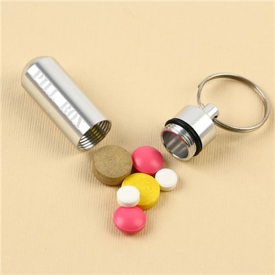 Таблетница брелок 2 в 1 «Pill box», серая, 1,4 х 5,2 см.