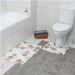 Набор ковриков для ванной и туалета Доляна «Соты», 2 шт: 79×50, 50×39 см, цвет коричнево-бежевый