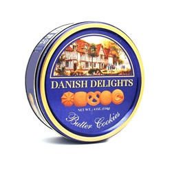 DANISH DELIGHTS Butter Cookies Датское печеньице на сливочном маслице, Жестяная банка  1кор*4бл*6шт 114гр