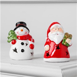 Набор световых керамических фигур "Дед мороз и Снеговик" 24 шт, 1 LED, 2xAG13, ТЁПЛОЕ БЕЛОЕ
