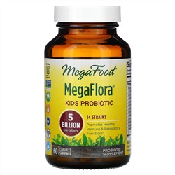 MegaFood, MegaFlora, пробиотик для детей, 5 млрд КОЕ, 60 капсул (Ice)