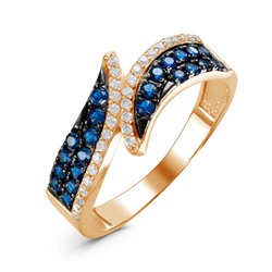Позолоченное кольцо с  фианитами синего цвета - 511 - п