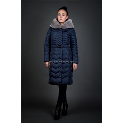 Женская куртка зимняя 6219 синий натуральный мех