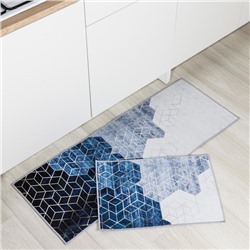Набор ковриков для дома Доляна «Галилео», 2 шт: 45×120, 40×60 см, цвет синий