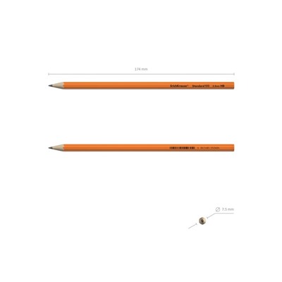 Карандаш чернографитный ErichKrause Standard 100 Orange, HB, грифель d= 2.2 мм, шестигранный, корпус из биоразлагаемого пластика
