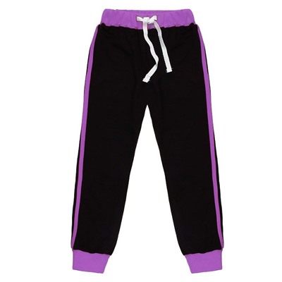 Спортивный комплект для девочки с полосатым джемпером и черными брюками с фиолетовой полосой