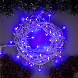 Гирлянда "Нить" 10 м , IP44, УМС, белая нить, 100 LED, свечение синее, 220 В