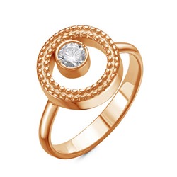 Позолоченное кольцо с бесцветным фианитом - 1013 - п