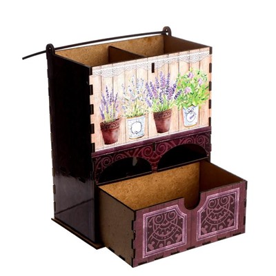 Чайный домик двойной с ящиком "Лаванда в горошках" 20х8,7х15,2 см