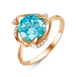 Позолоченное кольцо с фианитом голубого цвета 003 - п