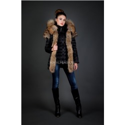 Женская куртка зимняя 15009 черный натуральный мех