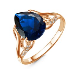 Позолоченное кольцо с фианитом синего цвета 305 - п