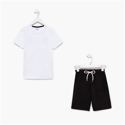 Комплект для мальчика (футболка, шорты), цвет белый/чёрный МИКС, рост 104-110 см