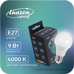 Лампа cветодиодная Luazon Lighting, A60, 9 Вт, E27, 780 Лм, 4000 К, дневной свет