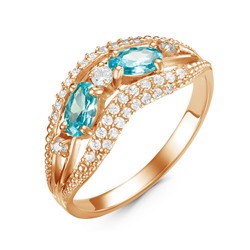Позолоченное кольцо с фианитами голубого цвета 041 - п