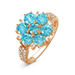 Позолоченное кольцо с фианитами голубого цвета 283 - п