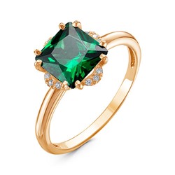 Позолоченное кольцо с зеленым фианитом - 1182 - п