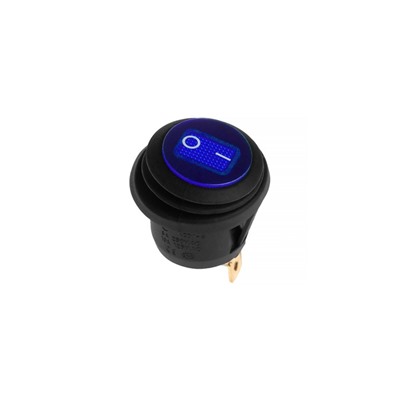 Переключатель влагозащищенный круглый синий с подсветкой, 250 В, 6 А, 3 контакта