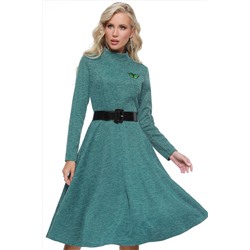 Платье трикотажное зеленое с воротником-стойкой