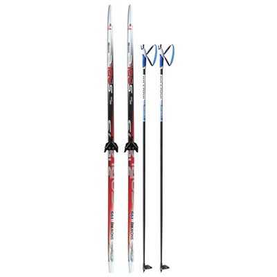 Комплект лыжный: пластиковые лыжи 195 см без насечек, стеклопластиковые палки 155 см, крепления NN75 мм «БРЕНД ЦСТ», цвета микс