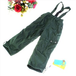 Рост 94-98. Утепленные детские штаны на подтяжках с подкладкой из войлока Rihoo бутылочного цвета.
