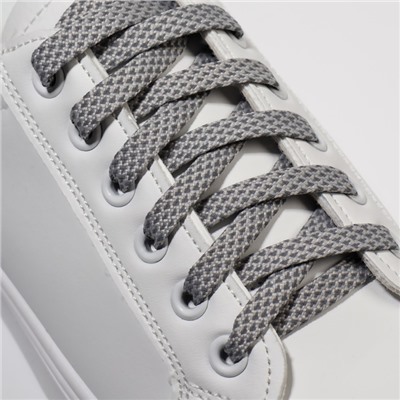 Шнурки для обуви, пара, плоские, со светоотражающим узором, 8 мм, 120 см, цвет серый